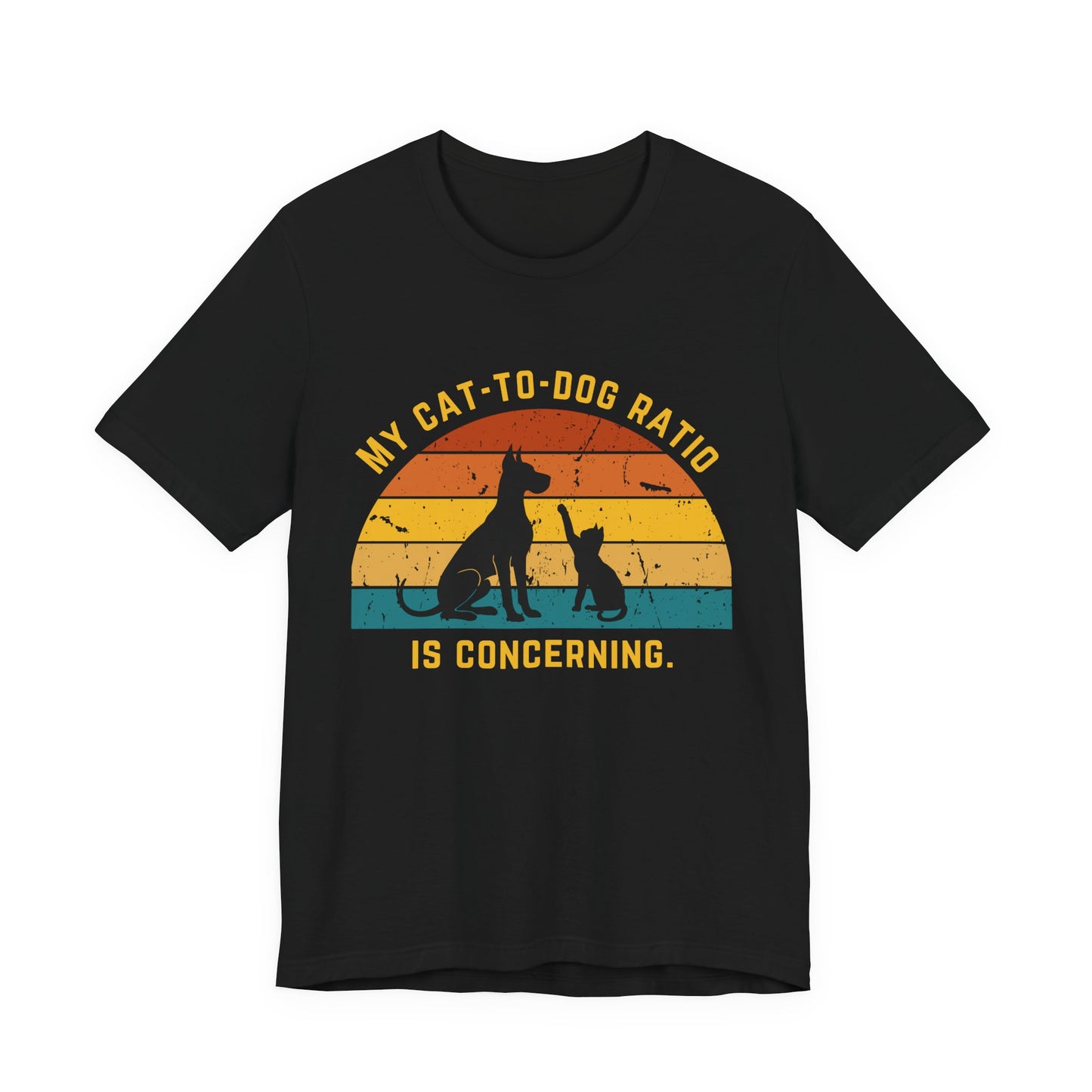 A black My Cat-to-Dog Ratio Is Concerning shirt with a black dog and a cat on it.