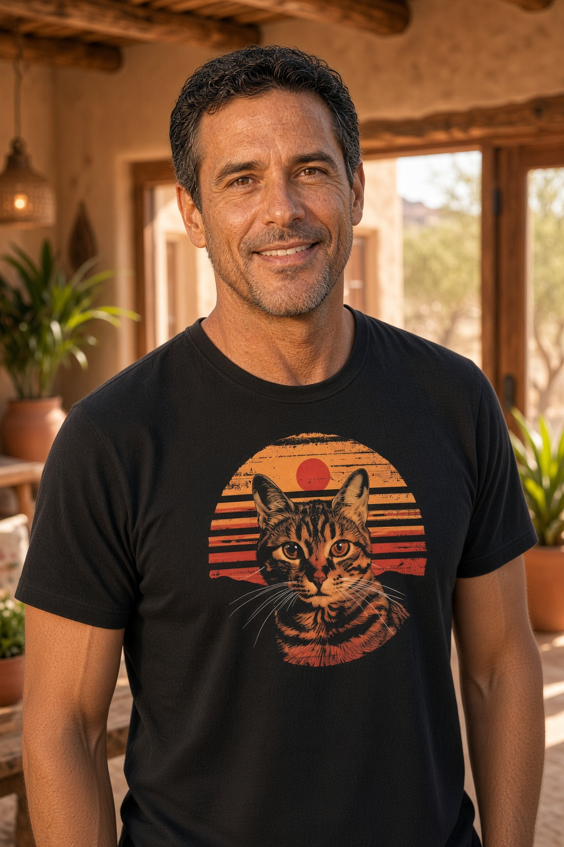 Retro Sunset Cat Shirt | Tabby Cat Tee | Neighborhood Feral Leader