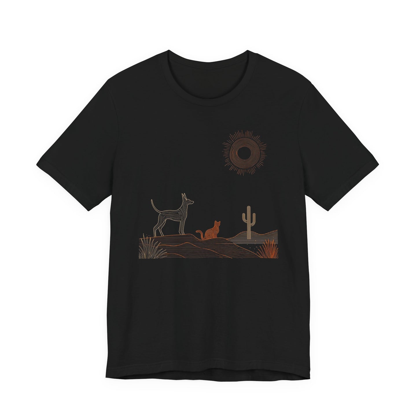 Desert Evening Dog & Cat T-Shirt — Minimalist Nature Graphic Tee