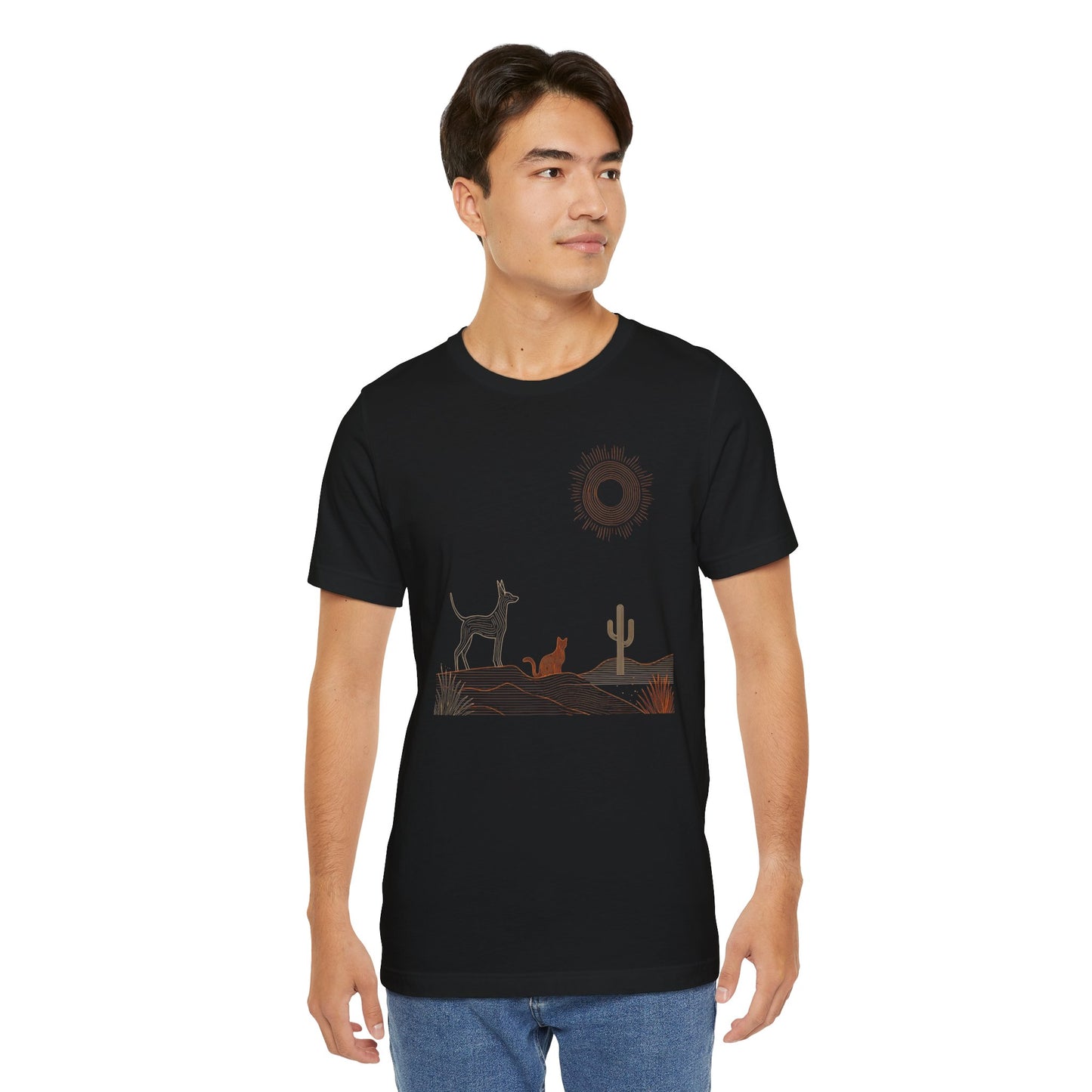 Desert Evening Dog & Cat T-Shirt — Minimalist Nature Graphic Tee