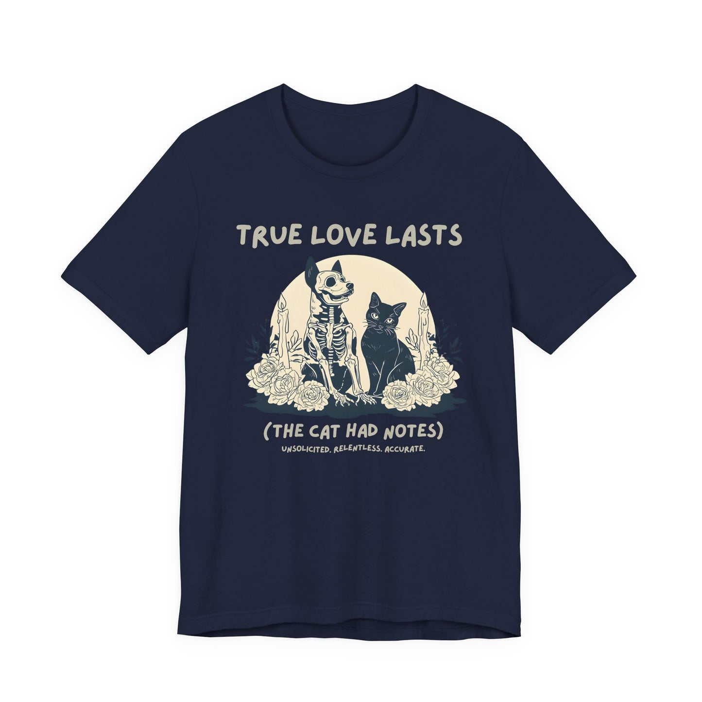 True Love Lasts T-Shirt — Dark Romance Skeleton & Cat Graphic Tee