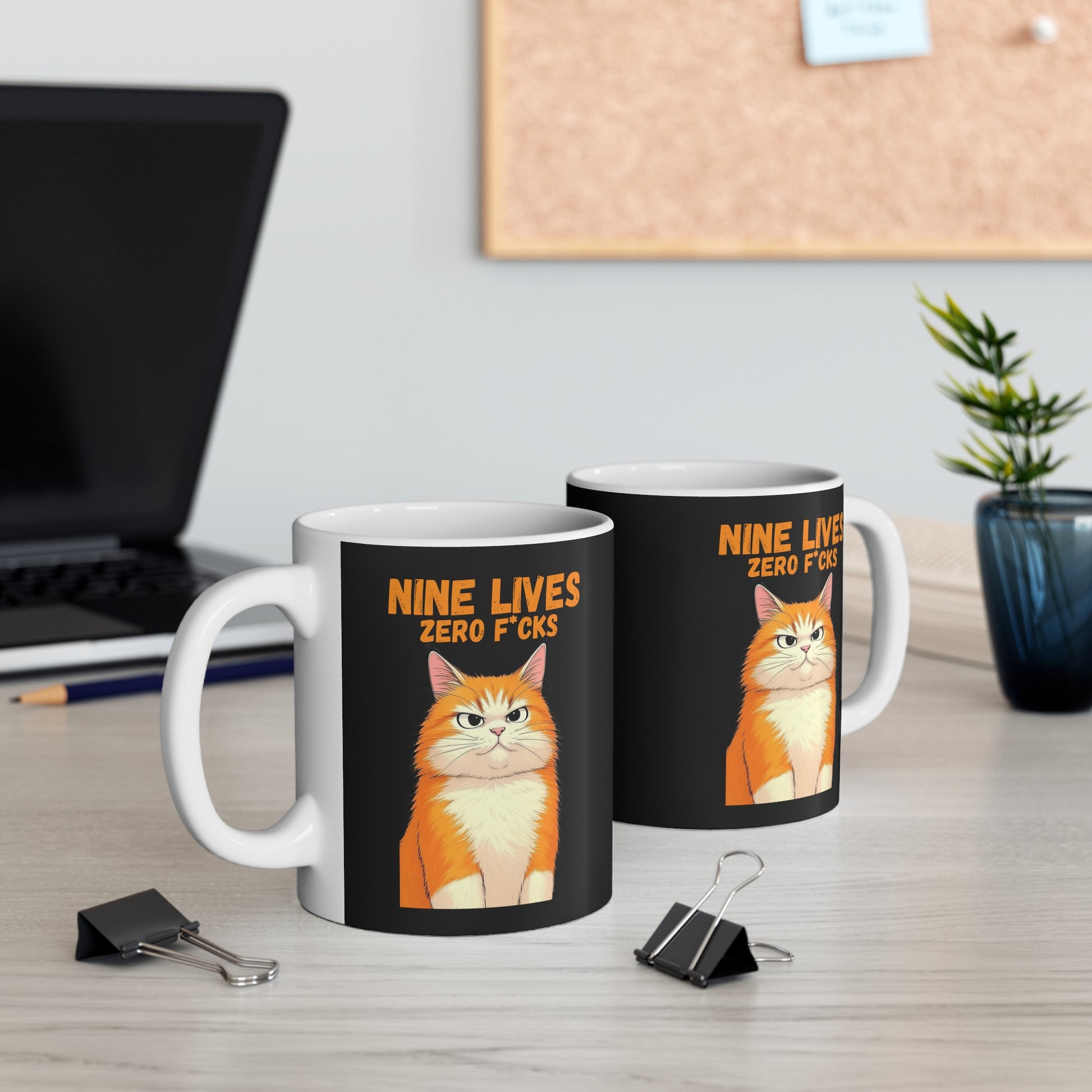 Mug with a cat illustration and text 'Nine Lives Zero F*cks' on a black background. 
Nine Lives Zero F*cks
Zero F*cks Cat
Orange Cat
Spicy Orange Cat
Funny Cat Mug
Attitude Cat
Sarcastic Cat
Cat Meme
Cat Humor
Cat Lover Gift
Cat Mom
Cat Dad
11oz Coffee Mug
Funny Coffee Cup
Pet Humor Mug
Pet Lover Merch
Animal Themed Gifts
Cute Pet Merch
Coffee Mug Gift
Funny Pet Mug
