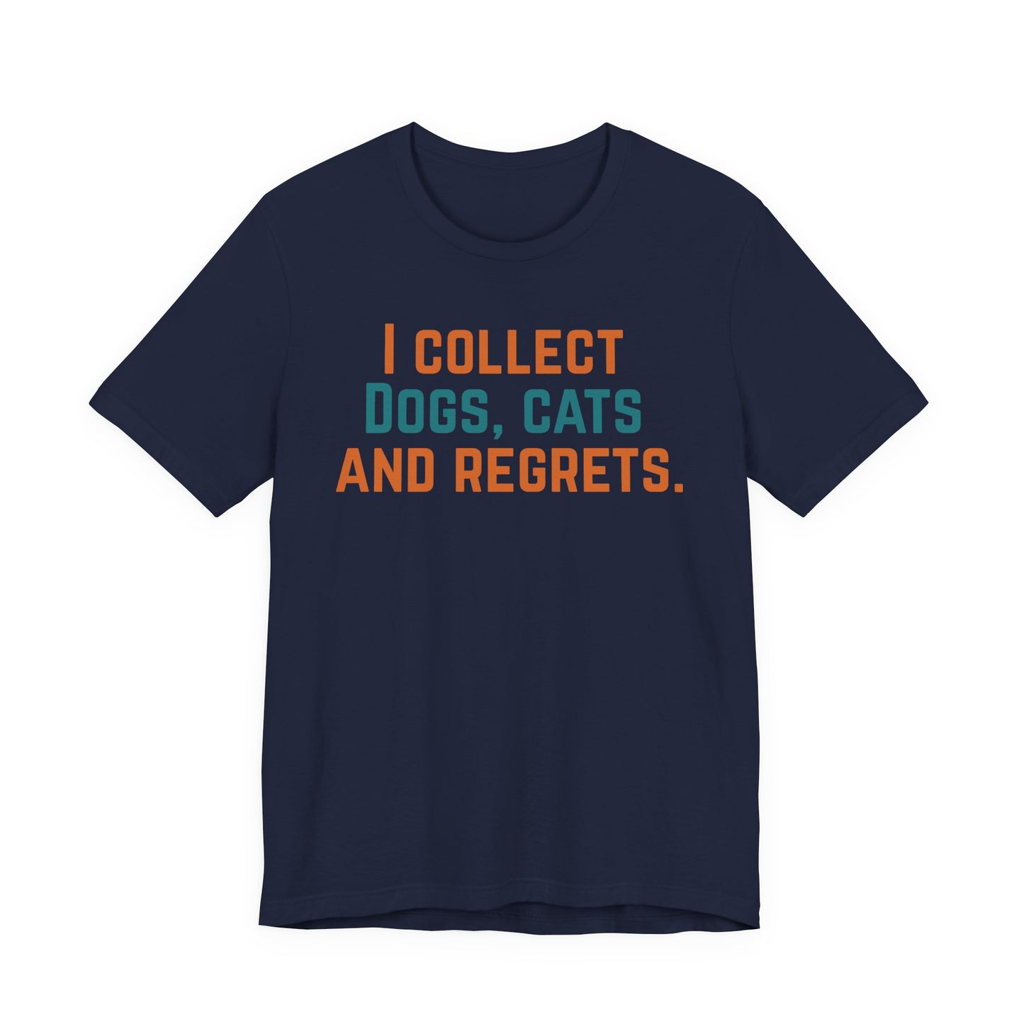 Navy blue t-shirt with humorous text design on a white background