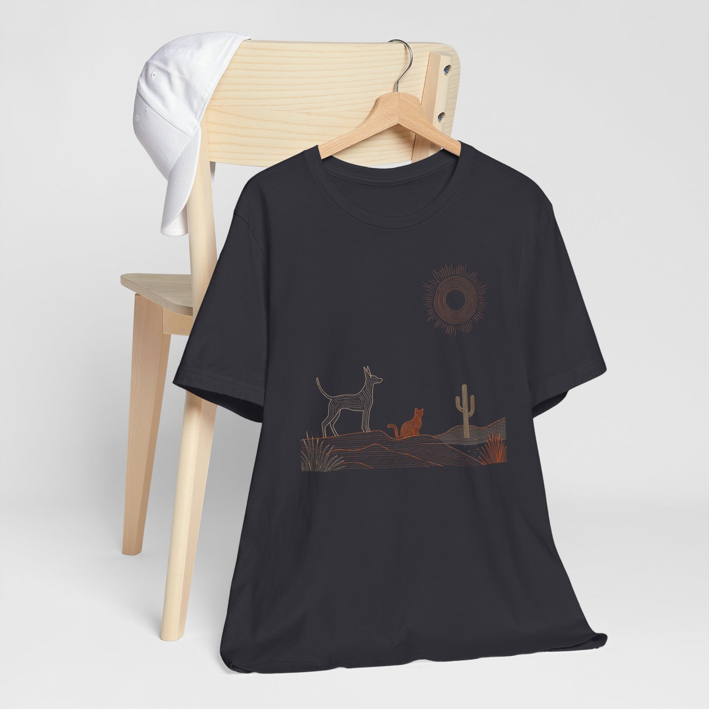 Desert Evening Dog & Cat T-Shirt — Minimalist Nature Graphic Tee