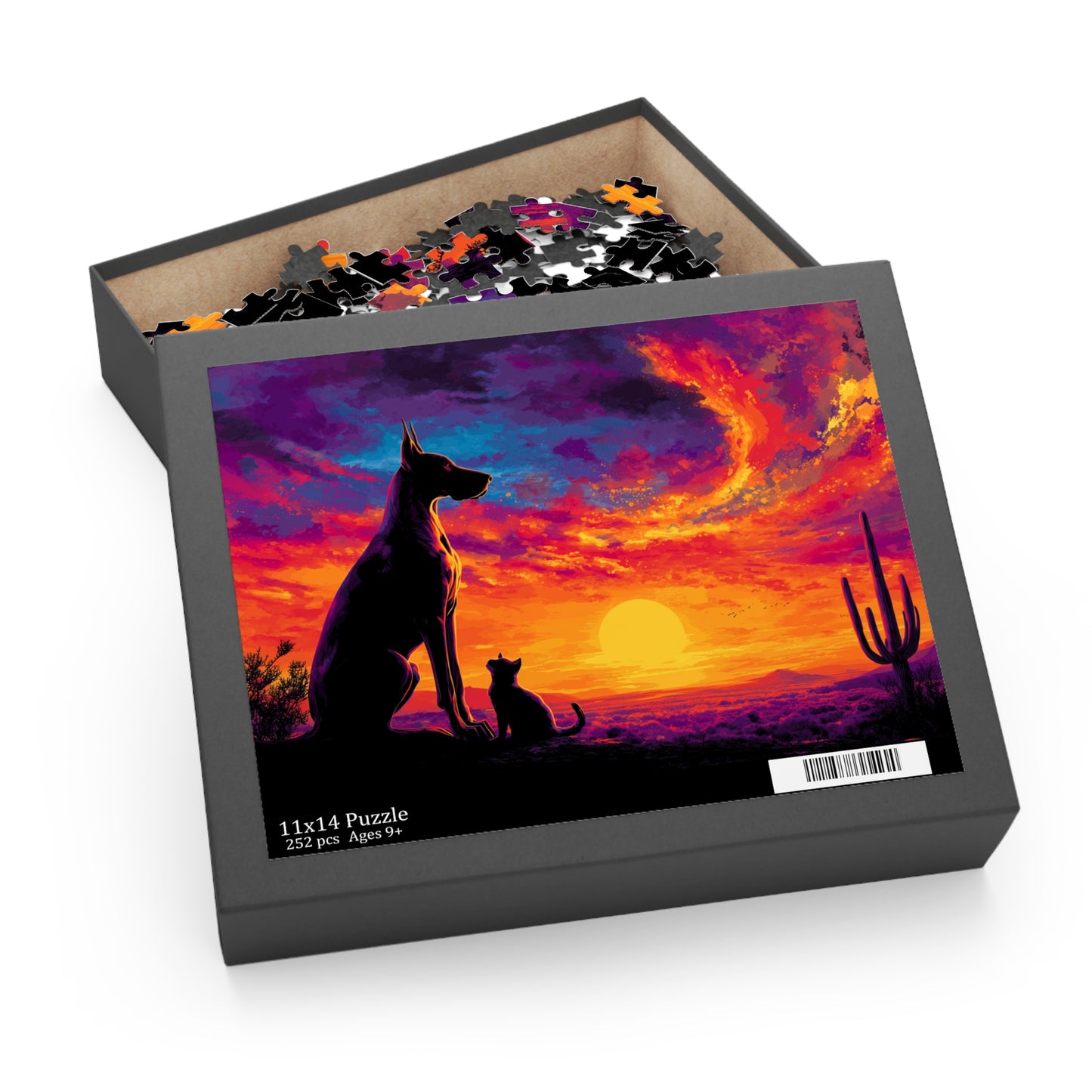 Desert Sunset Dog & Cat Jigsaw Puzzle | Saguaro Pet Lover Gift