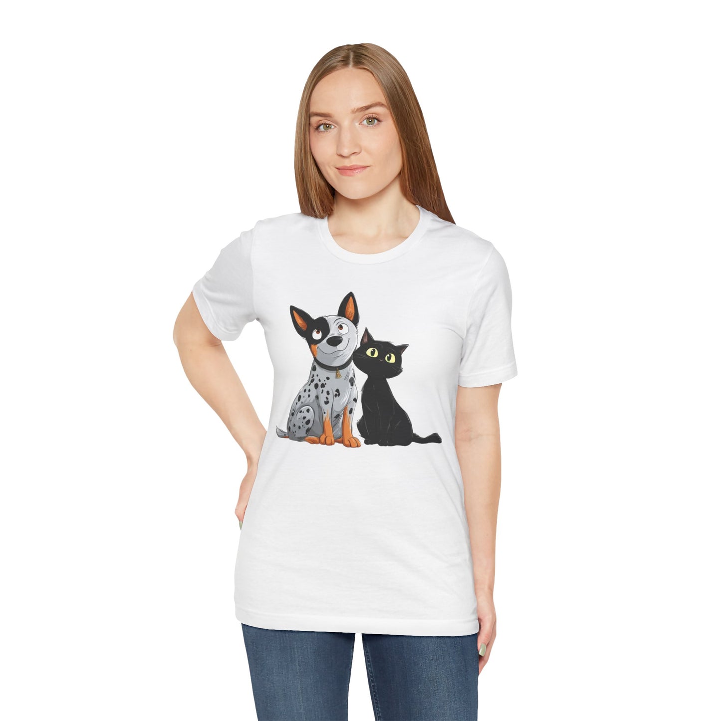 Dog and Cat Cute Illustration Playful Pet Lover Tee