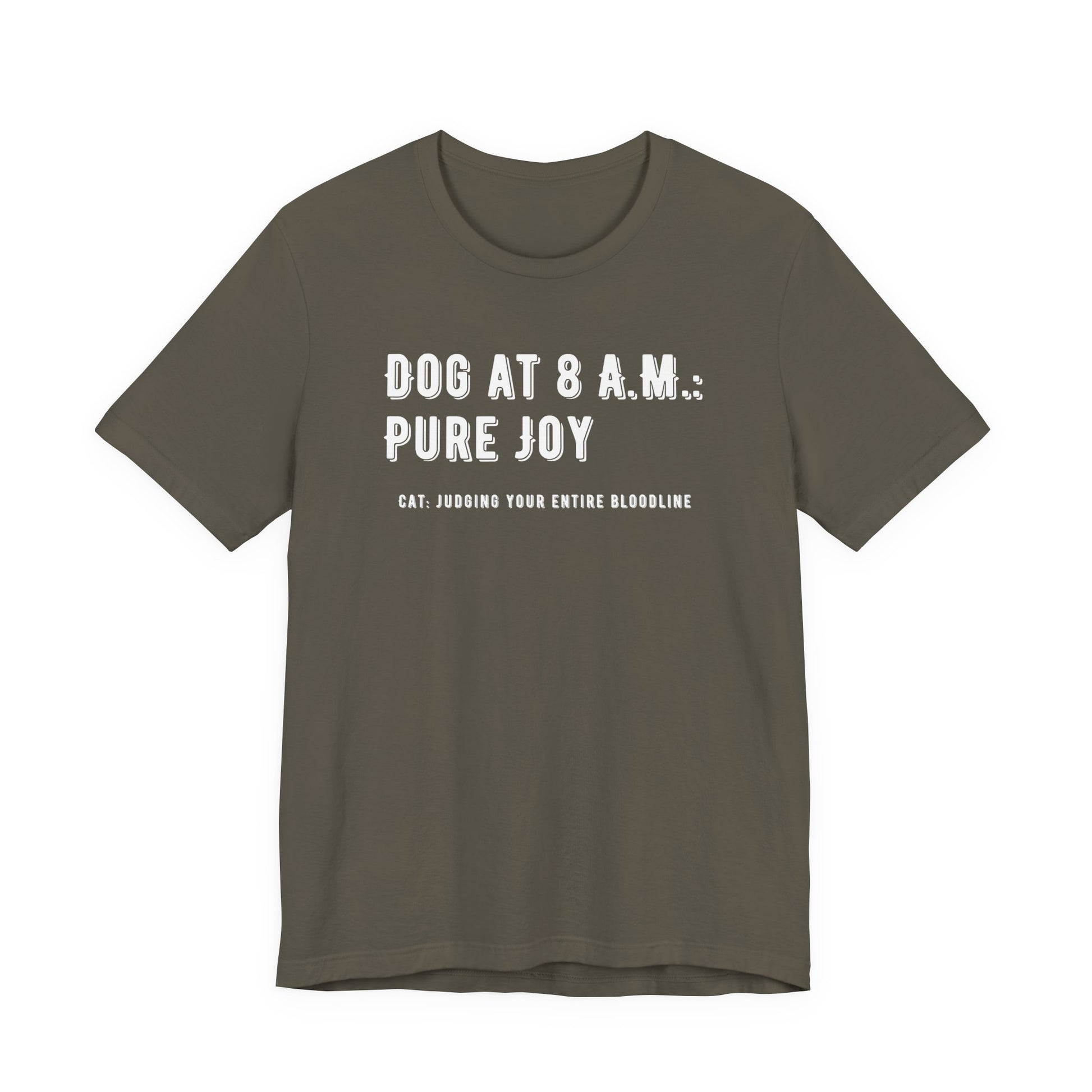Close-up of funny dog vs cat rivalry quote on t-shirt