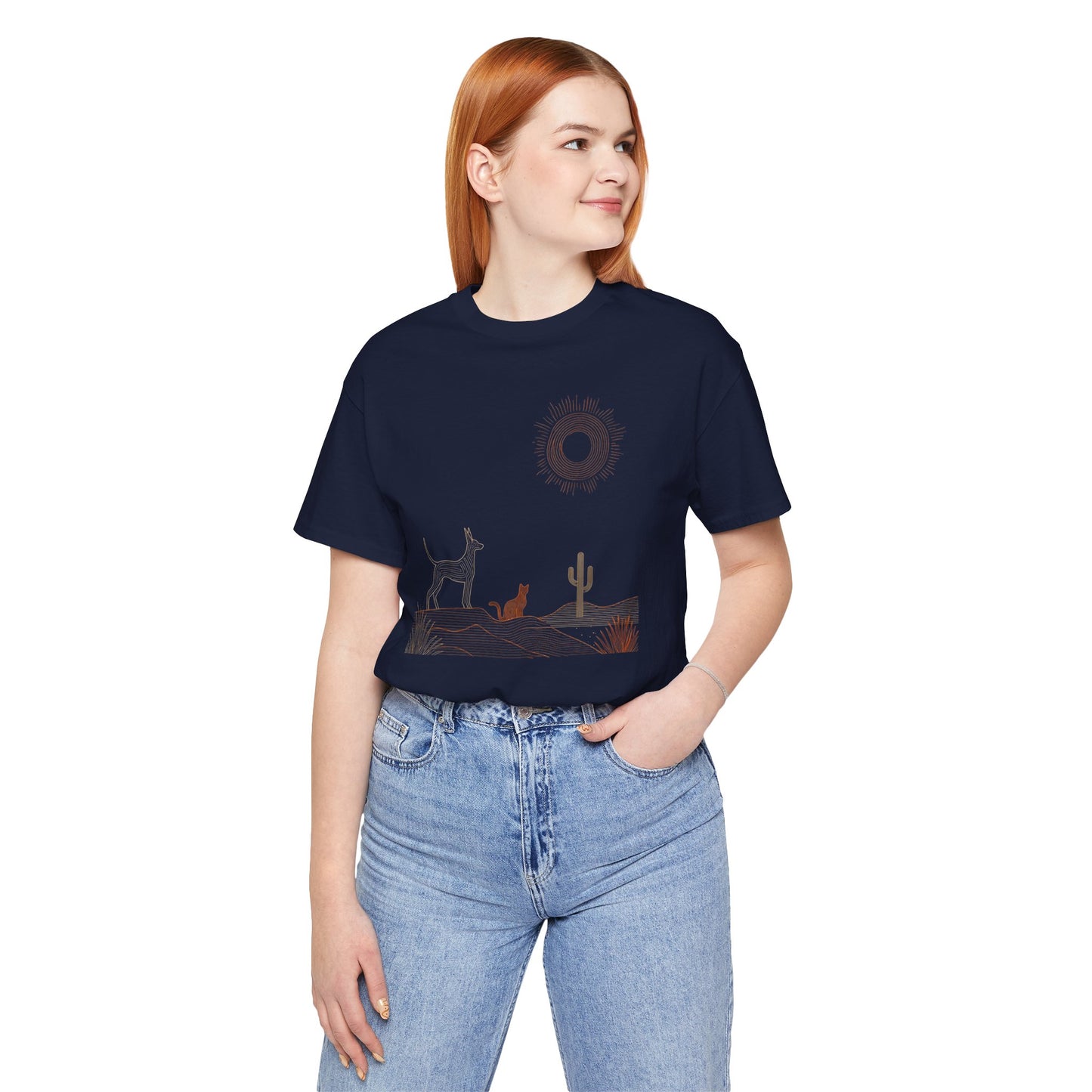 Desert Evening Dog & Cat T-Shirt — Minimalist Nature Graphic Tee