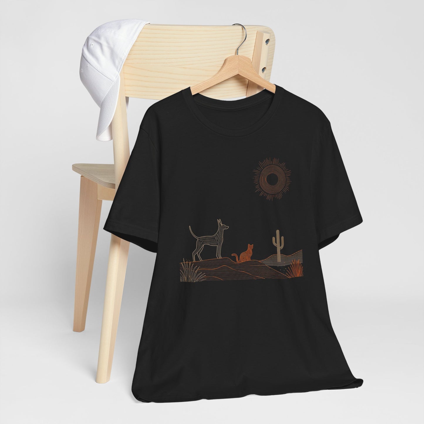 Desert Evening Dog & Cat T-Shirt — Minimalist Nature Graphic Tee