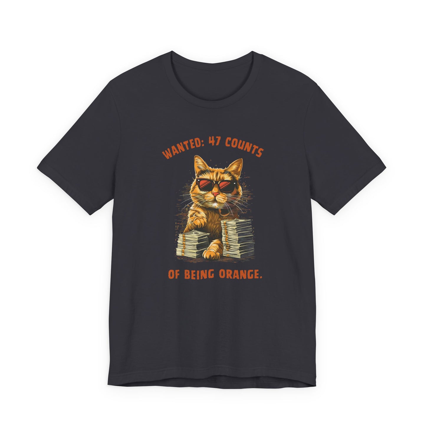 Cat With Sunglasses T‑Shirt - “Wanted: 47 Counts of Being Orange” Cat Graphic Tee