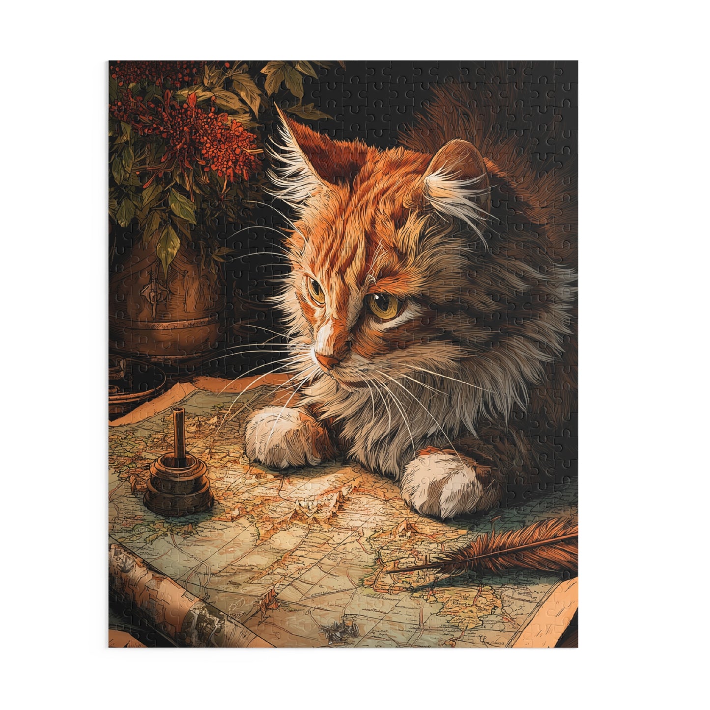 Ginger Cat Map Jigsaw Puzzle, Vintage Orange Tabby Cat Art