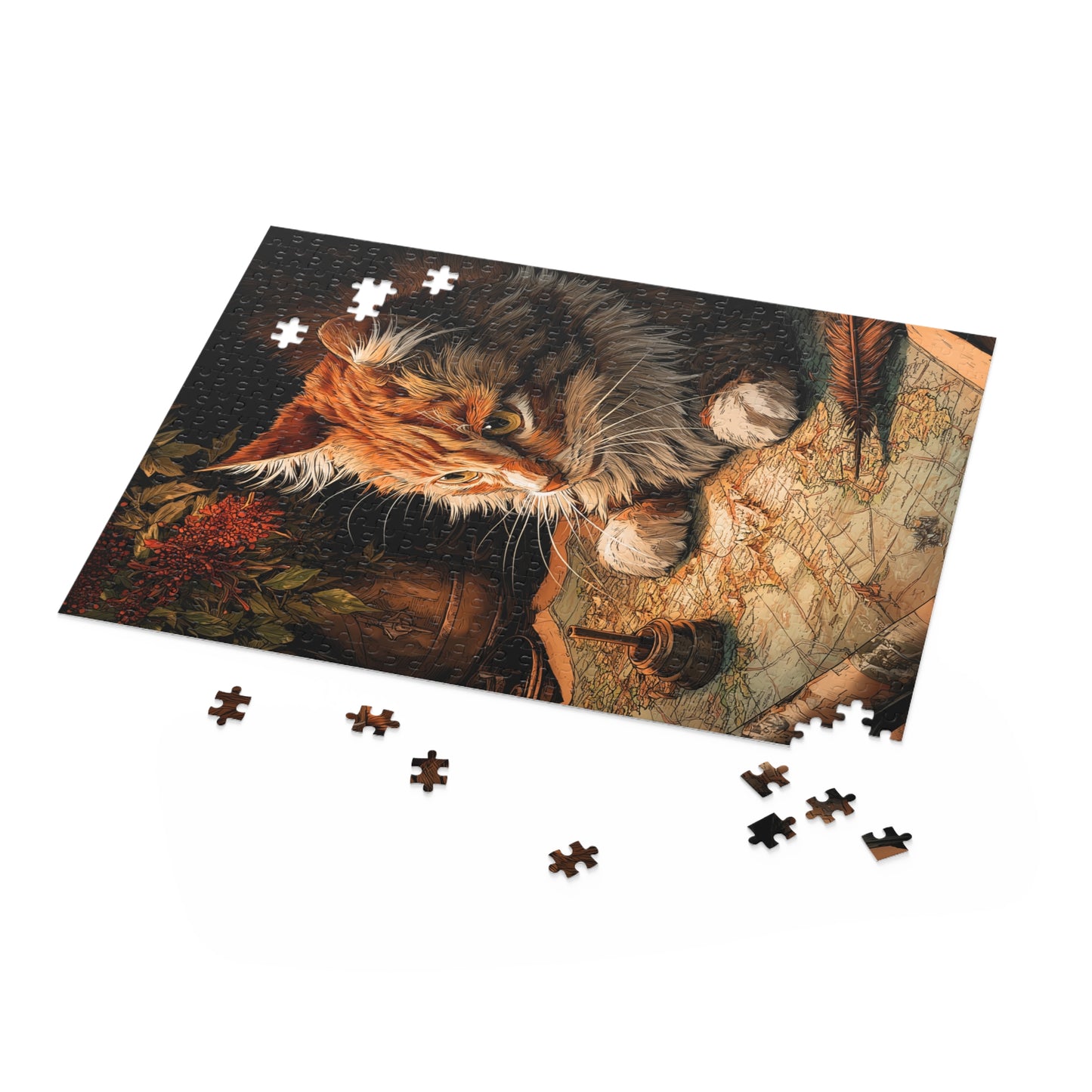 Ginger Cat Map Jigsaw Puzzle, Vintage Orange Tabby Cat Art