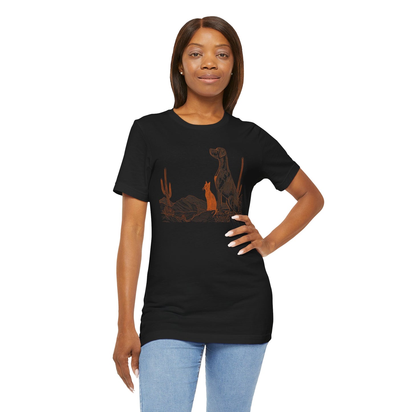 Desert Companions Tee - Dog & Orange Cat Sunset Graphic T‑Shirt