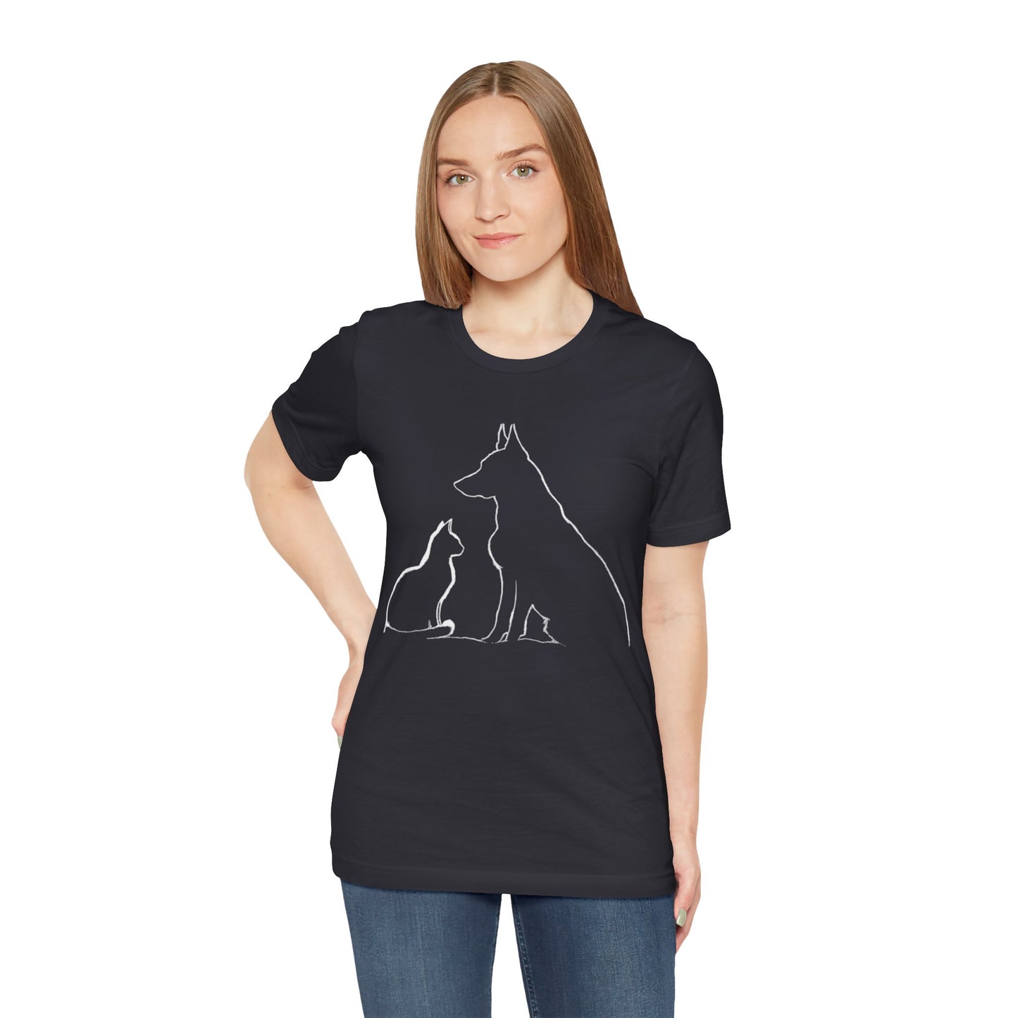 Australian Cattle Dog & Cat Silhouette T-Shirt — Minimalist Pet Lover Graphic Tee