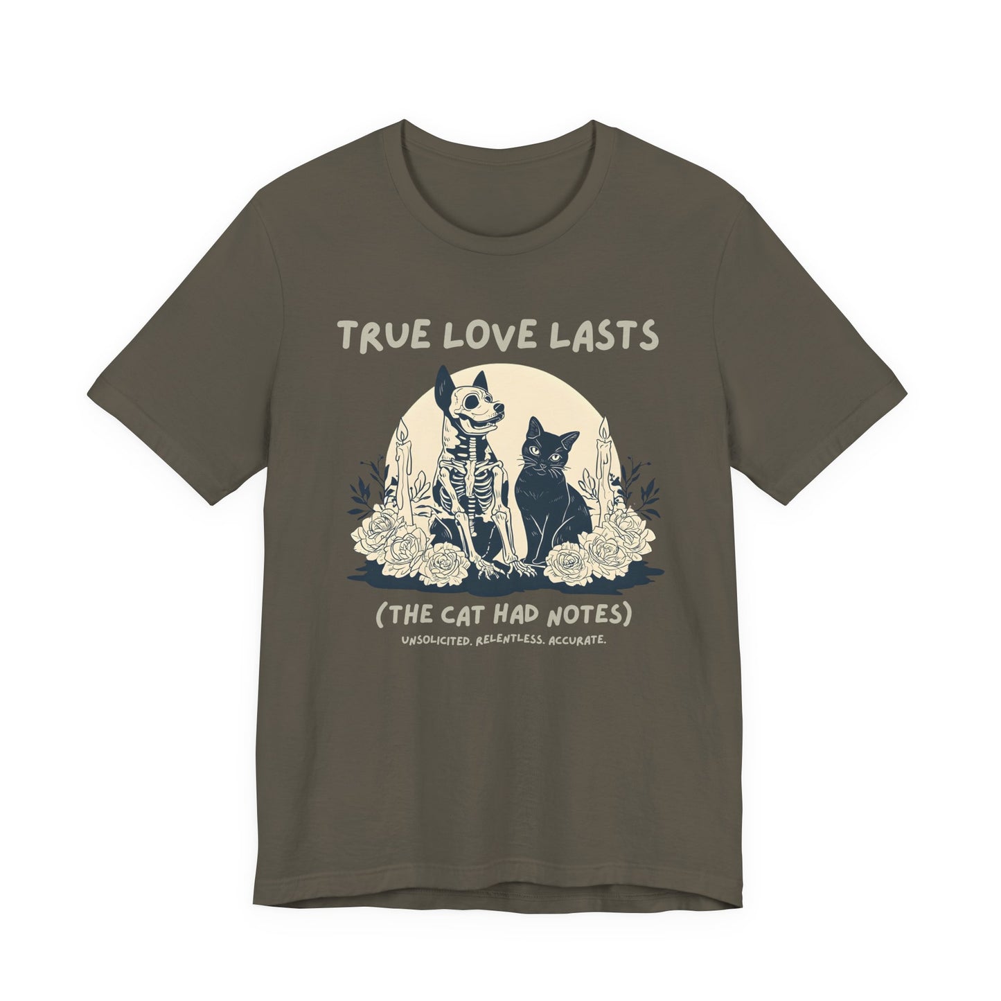 True Love Lasts T-Shirt — Dark Romance Skeleton & Cat Graphic Tee