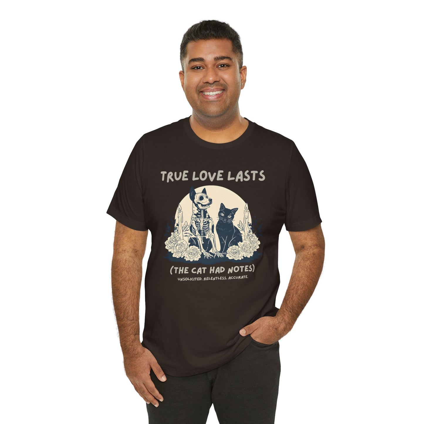 True Love Lasts T-Shirt — Dark Romance Skeleton & Cat Graphic Tee