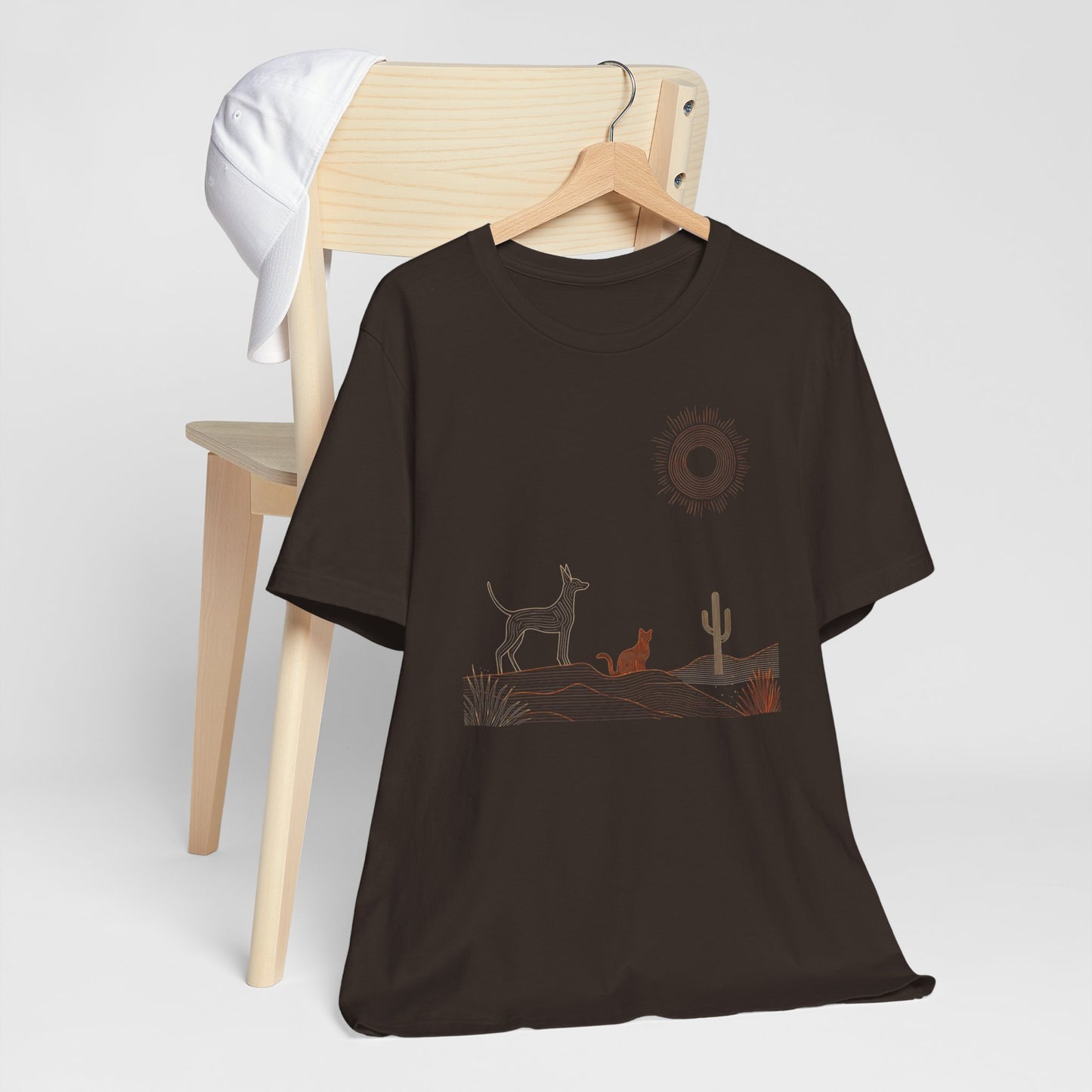Desert Evening Dog & Cat T-Shirt — Minimalist Nature Graphic Tee