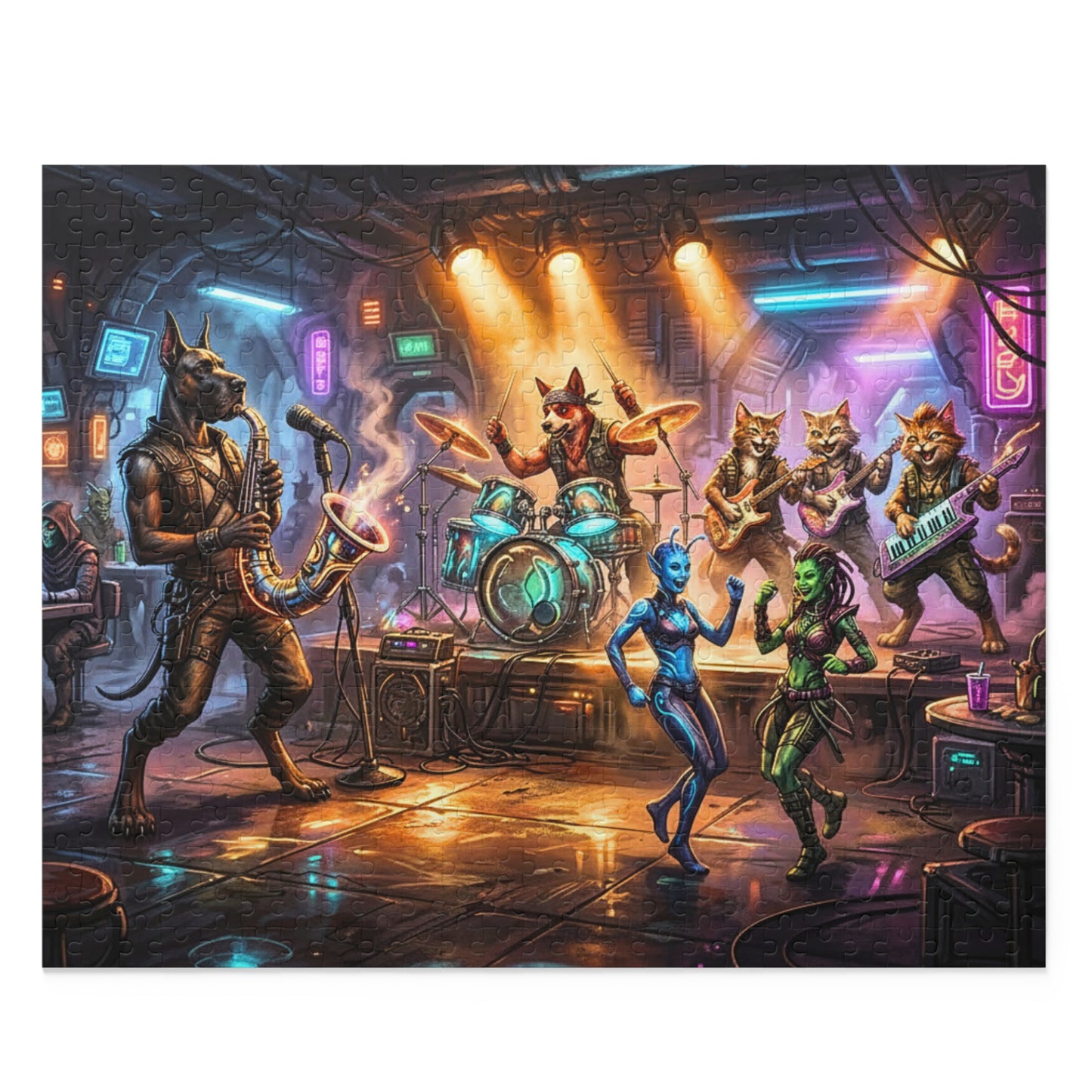 Cantina of Chaos Puzzle | Retro-Future Spaceport Tavern Jigsaw Puzzle