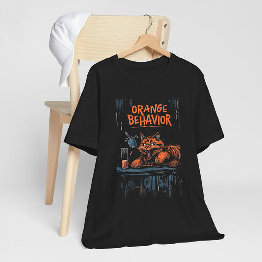 Funny orange cat shirt Orange Behavior graphic on black tee