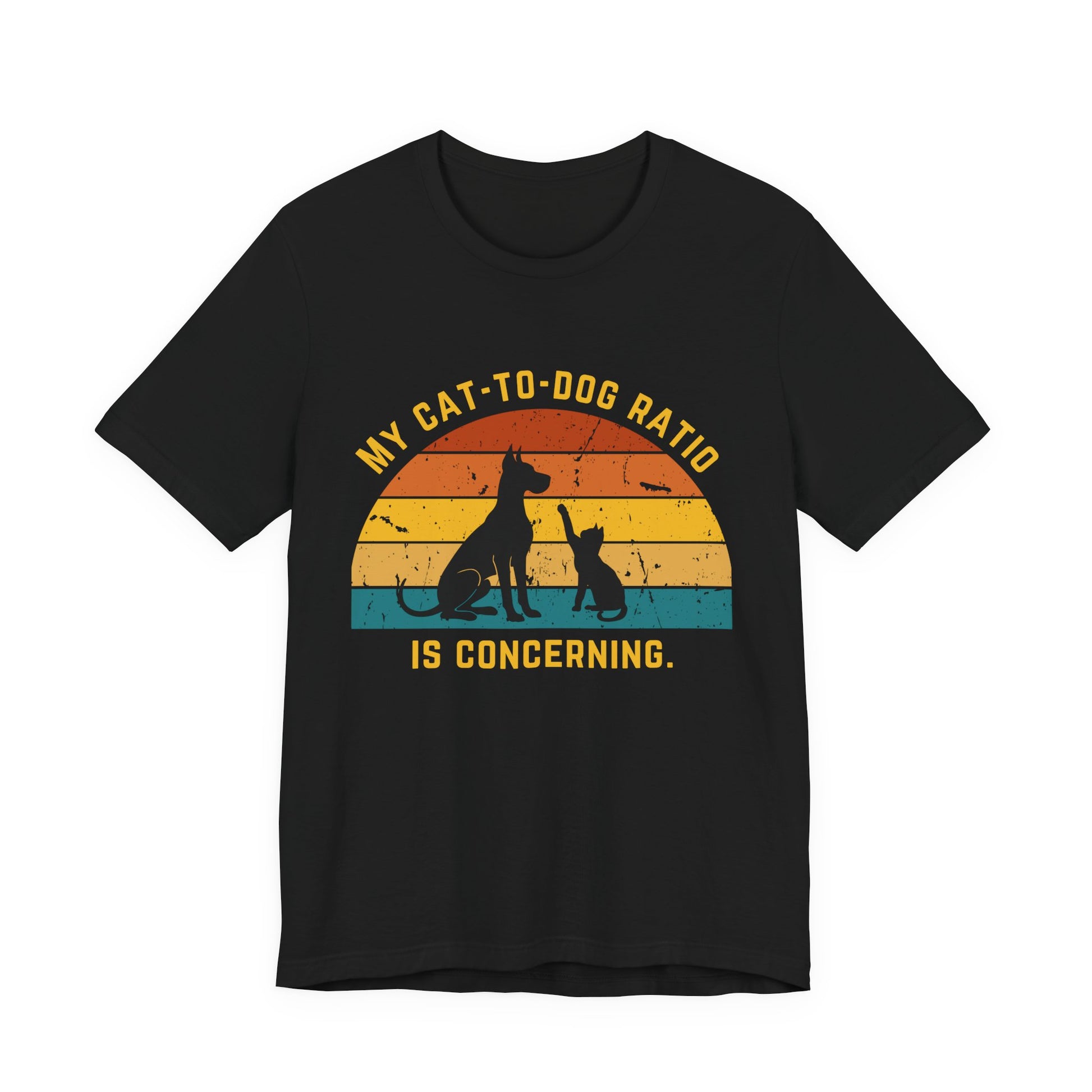 A black My Cat-to-Dog Ratio Is Concerning shirt with a black dog and a cat on it.