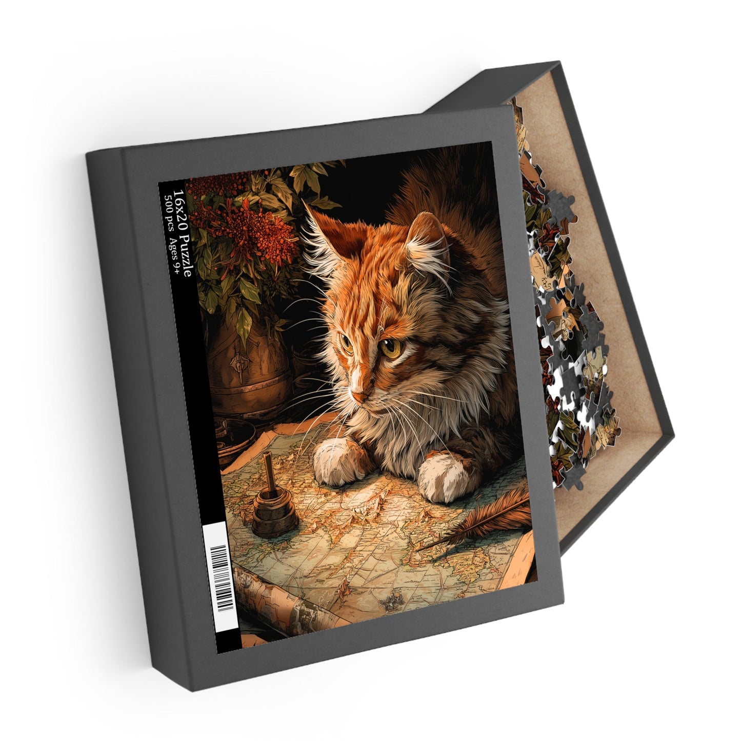 Ginger Cat Map Jigsaw Puzzle, Vintage Orange Tabby Cat Art