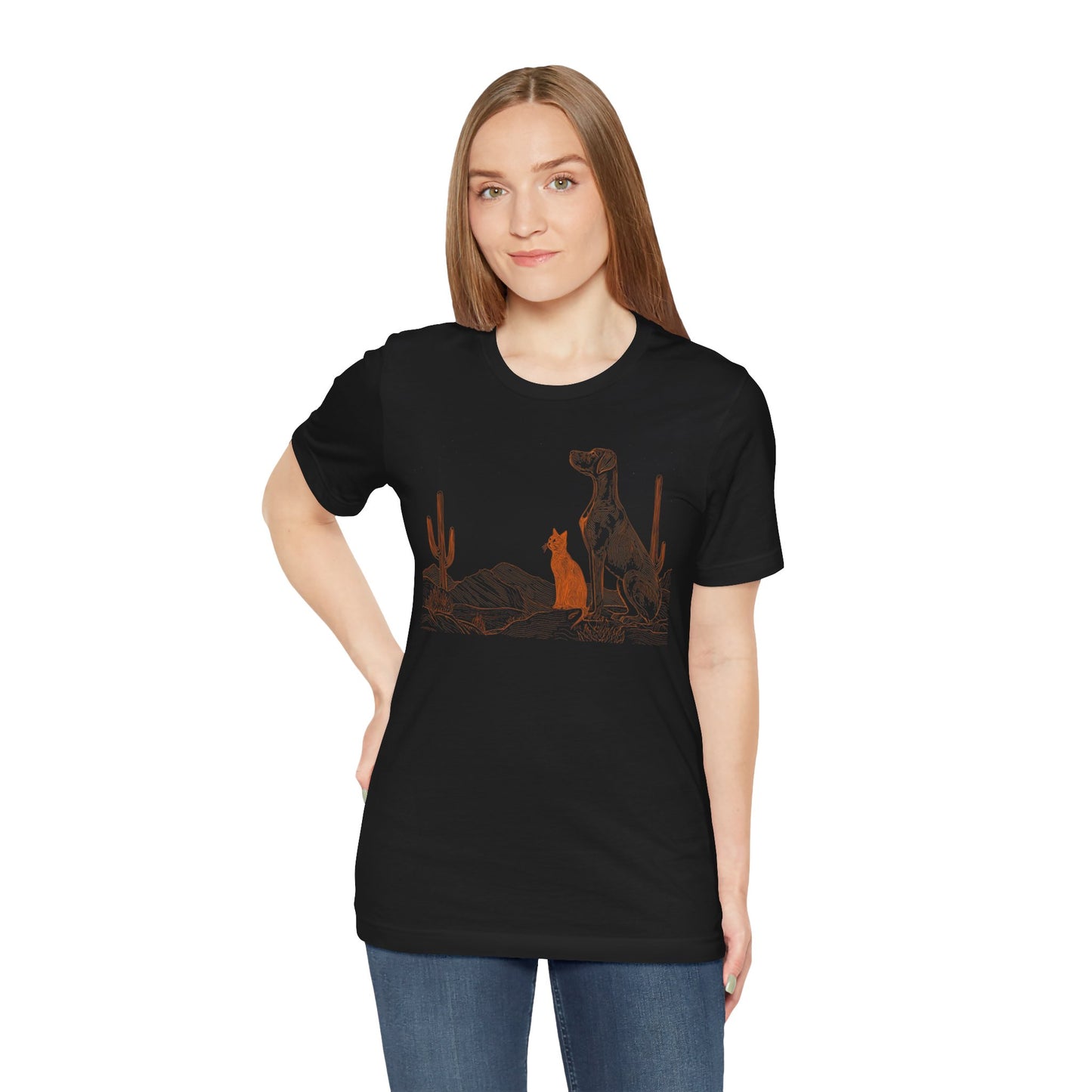 Desert Companions Tee - Dog & Orange Cat Sunset Graphic T‑Shirt