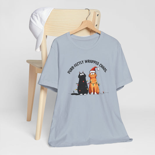 Gray t-shirt cartoon cats and Christmas lights design, text 'Purr-fectly Wrapped Chaos'.
Christmas
Holiday
Xmas Gifts
Holiday Gift Ideas
Christmas Gifts for Cat Lovers
Christmas Gifts for Pet Lovers
Holiday Cat Shirt
Christmas Pet Apparel
Winter Collection
Holiday Decor
Holiday Humor
Festive t-shirt
Giftable t-shirt
Holiday t-shirt
Christmas t-shirt