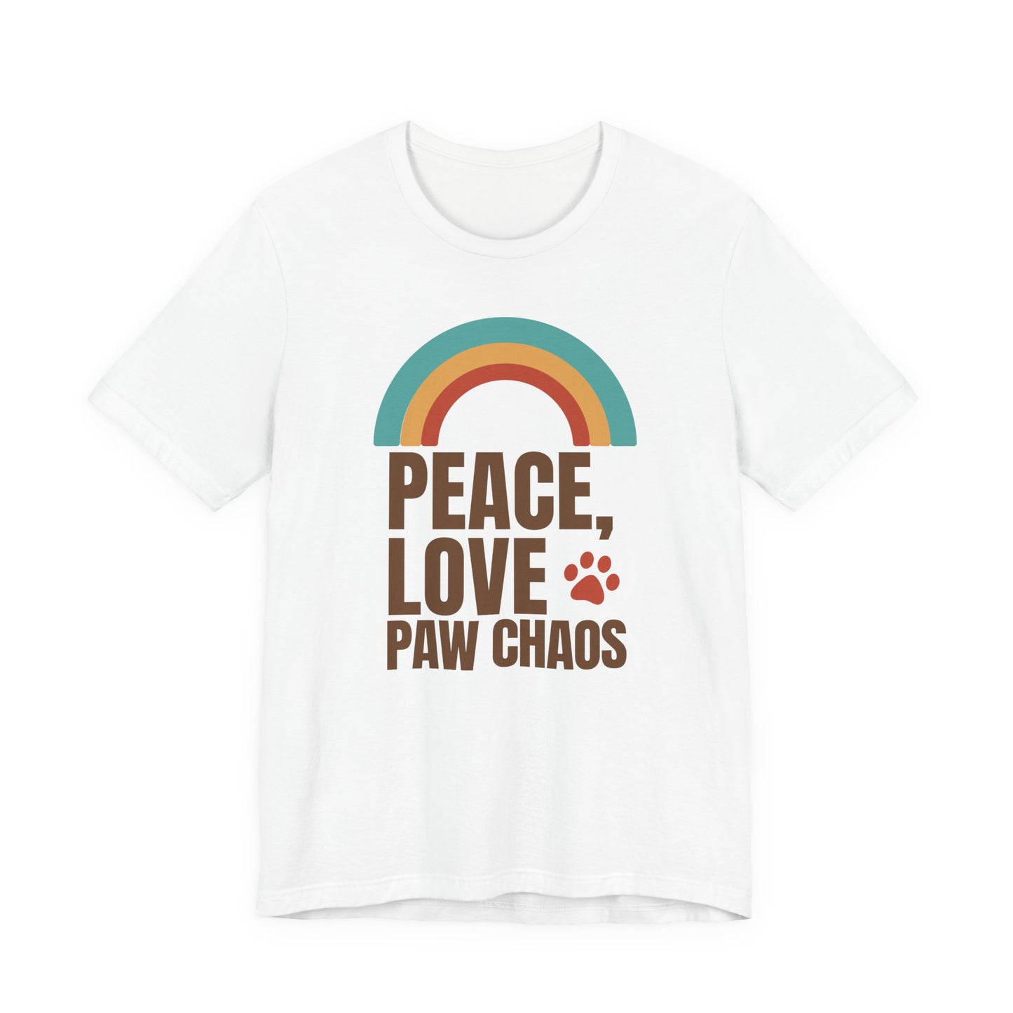 Peace Love Paw Chaos retro rainbow t-shirt, black, unisex pet lover tee