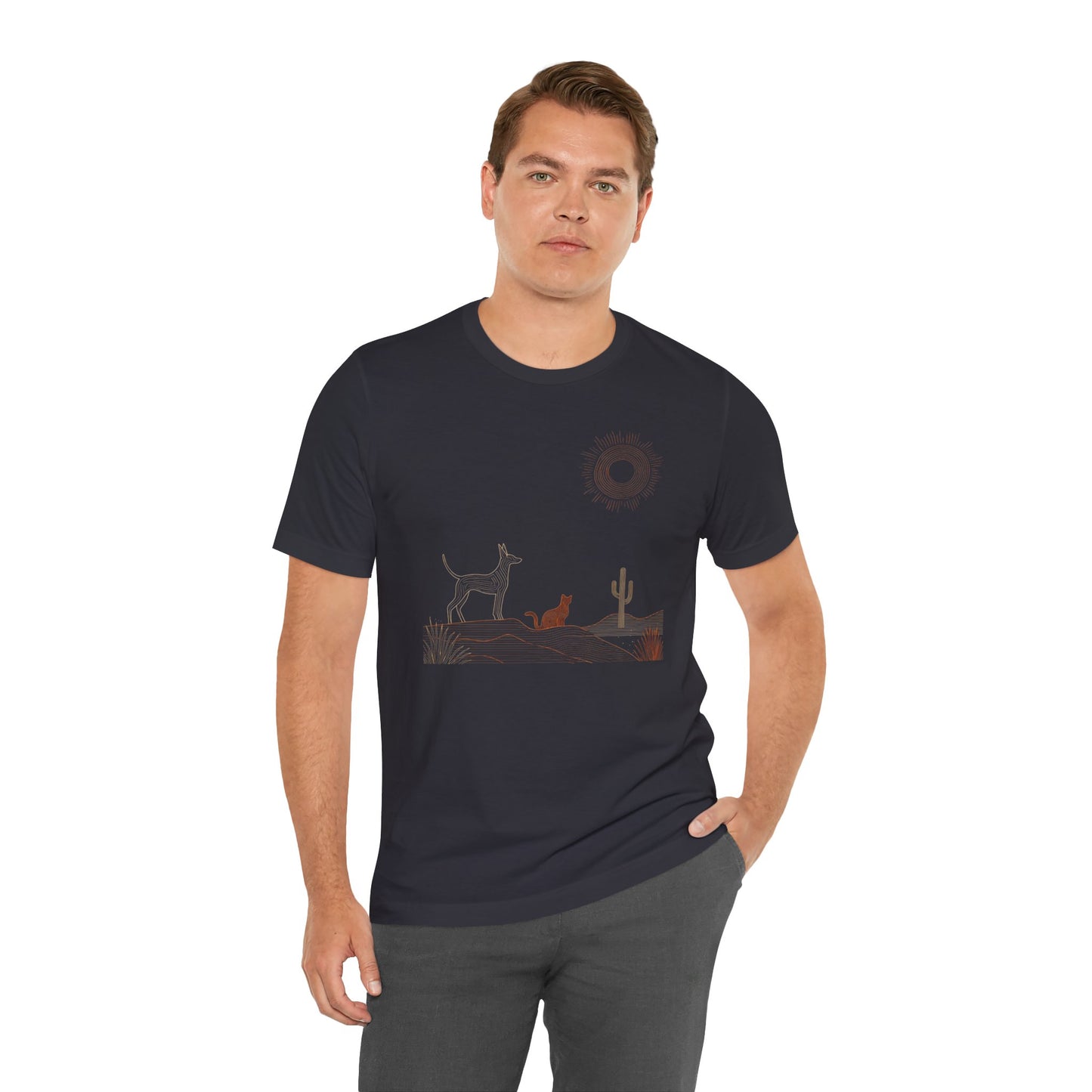 Desert Evening Dog & Cat T-Shirt — Minimalist Nature Graphic Tee