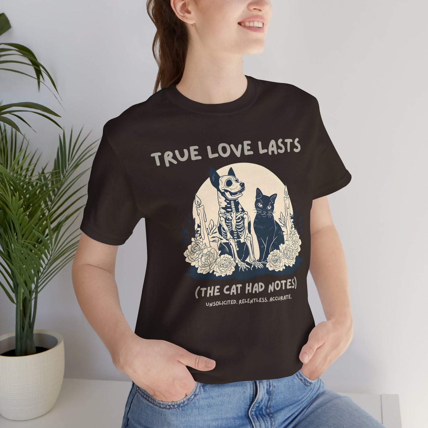 True Love Lasts T-Shirt — Dark Romance Skeleton & Cat Graphic Tee