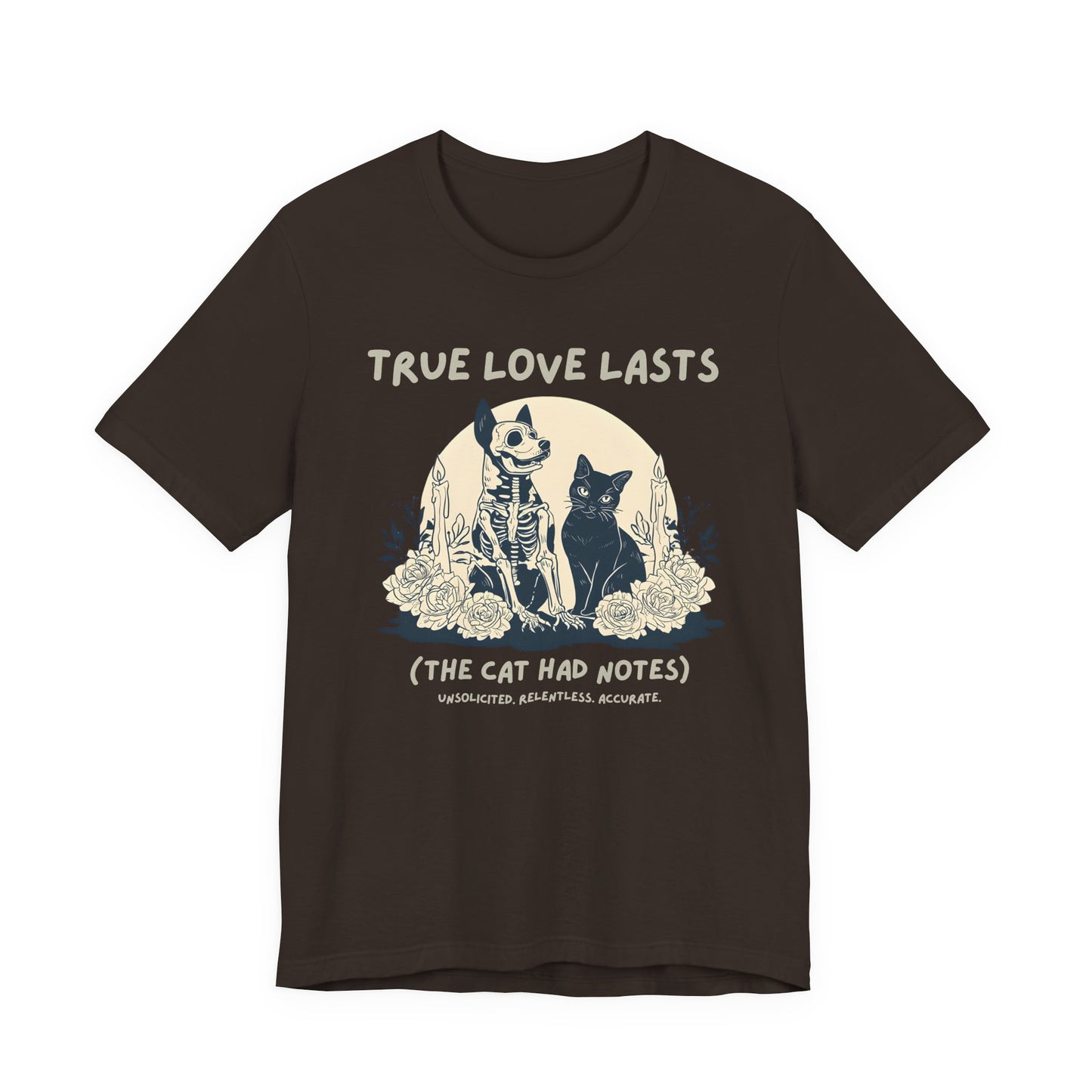 True Love Lasts T-Shirt — Dark Romance Skeleton & Cat Graphic Tee