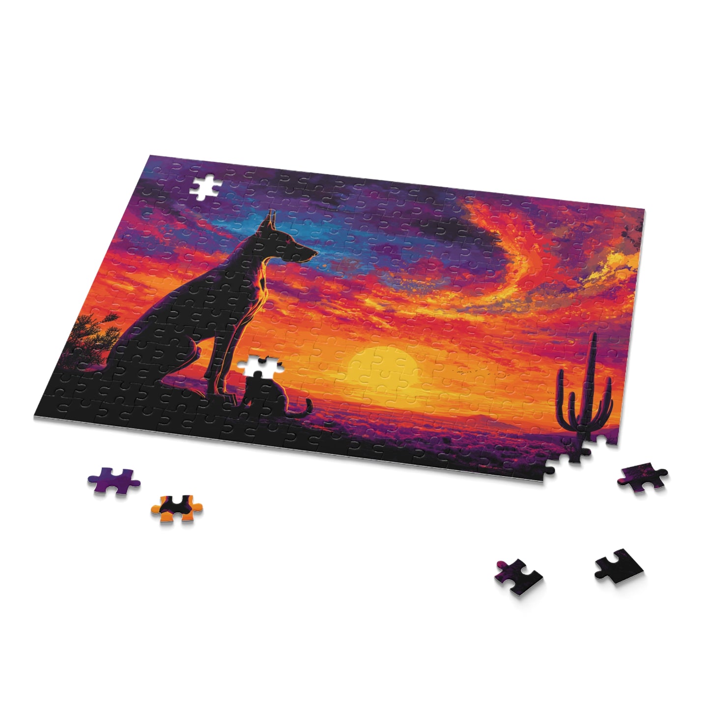 Desert Sunset Dog & Cat Jigsaw Puzzle | Saguaro Pet Lover Gift