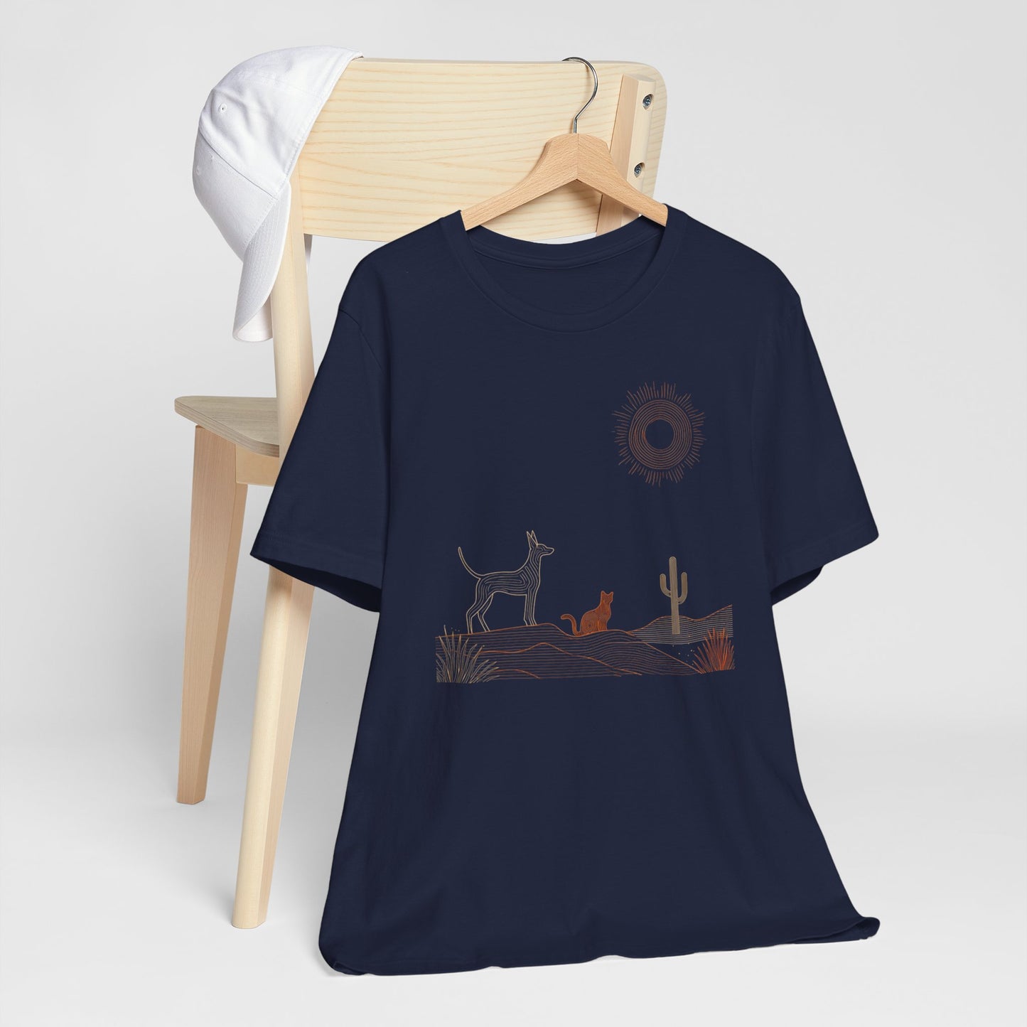Desert Evening Dog & Cat T-Shirt — Minimalist Nature Graphic Tee
