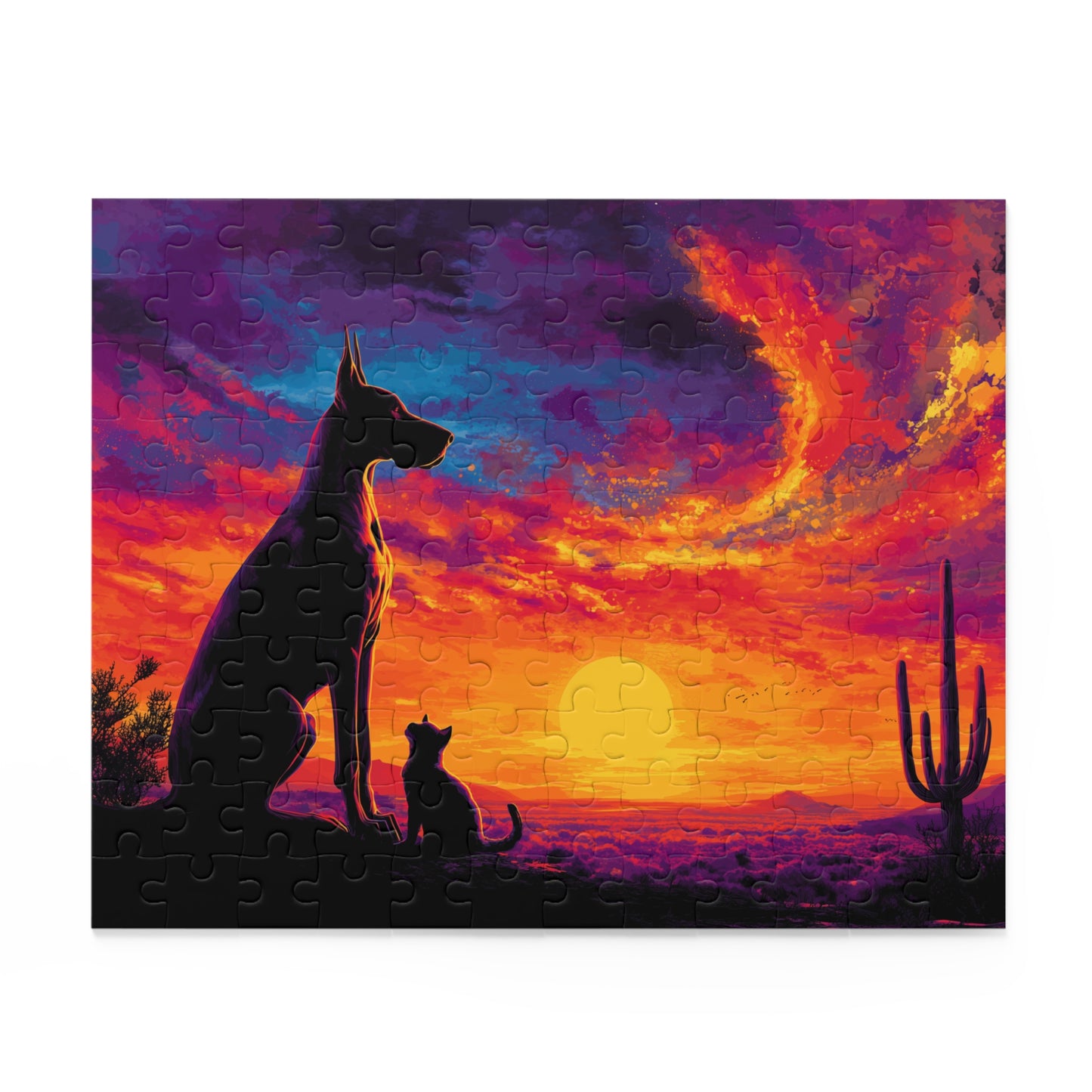 Desert Sunset Dog & Cat Jigsaw Puzzle | Saguaro Pet Lover Gift