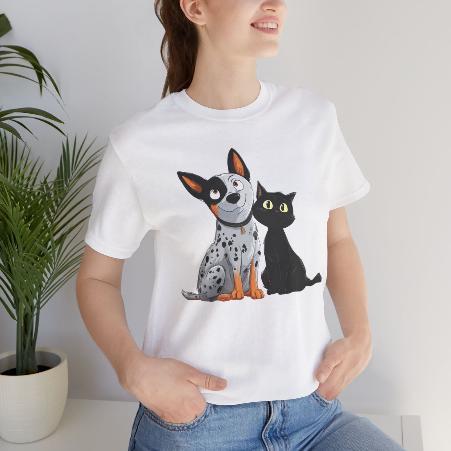 Dog and Cat Cute Illustration Playful Pet Lover Tee