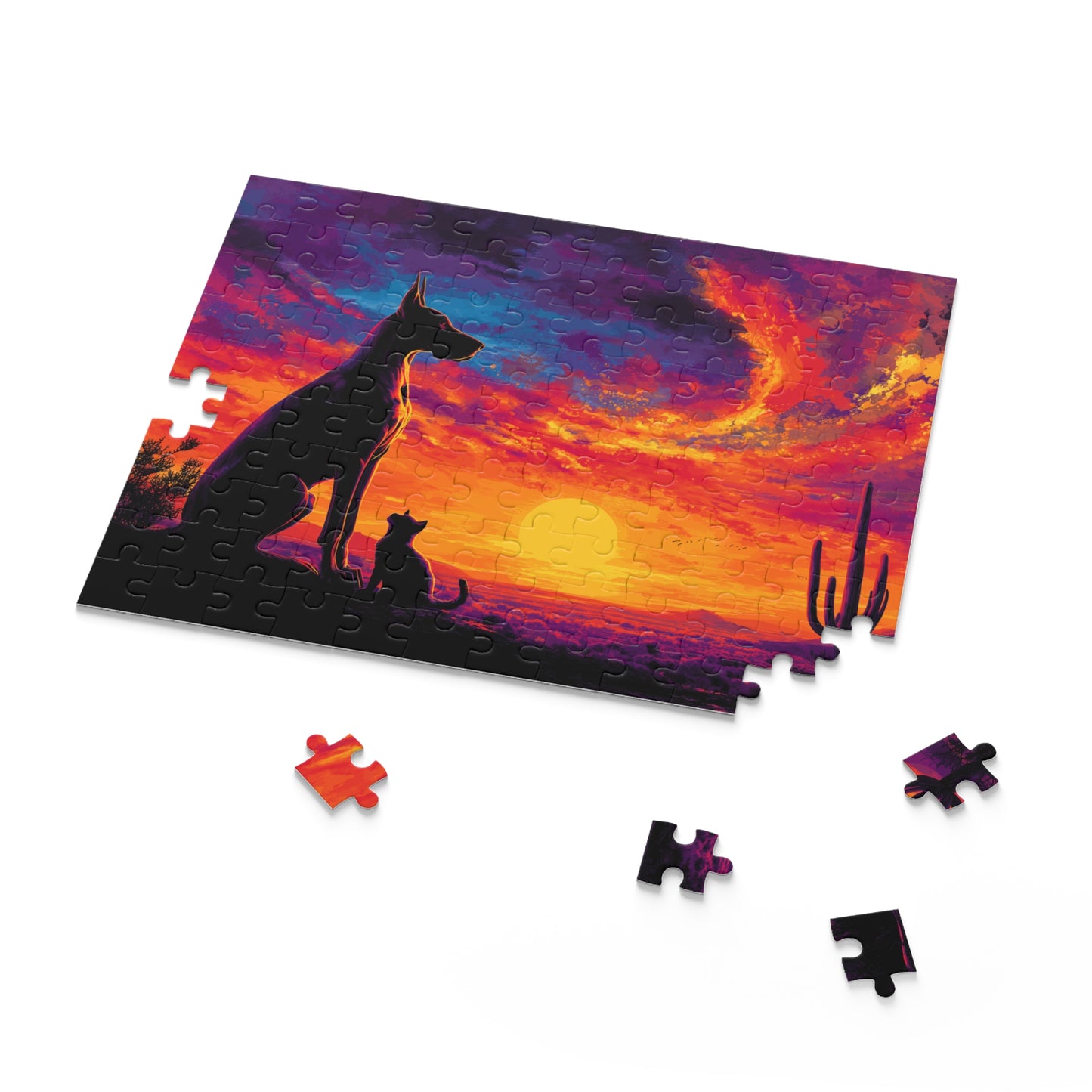Desert Sunset Dog & Cat Jigsaw Puzzle | Saguaro Pet Lover Gift