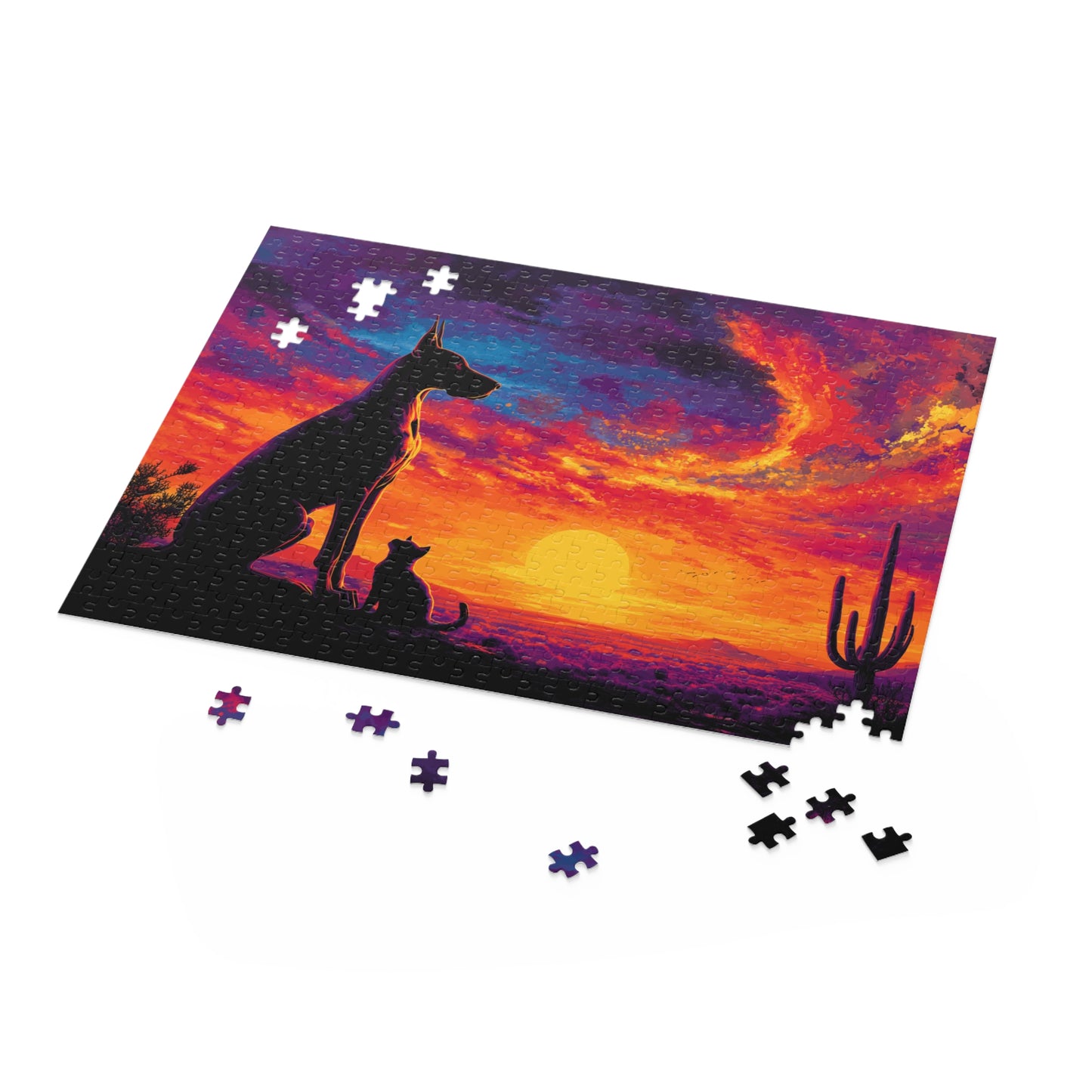 Desert Sunset Dog & Cat Jigsaw Puzzle | Saguaro Pet Lover Gift