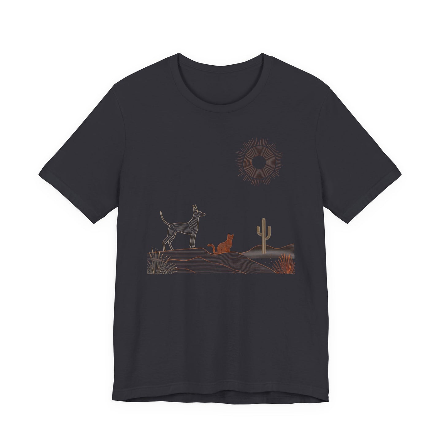 Desert Evening Dog & Cat T-Shirt — Minimalist Nature Graphic Tee