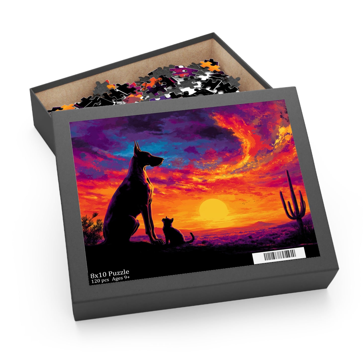 Desert Sunset Dog & Cat Jigsaw Puzzle | Saguaro Pet Lover Gift