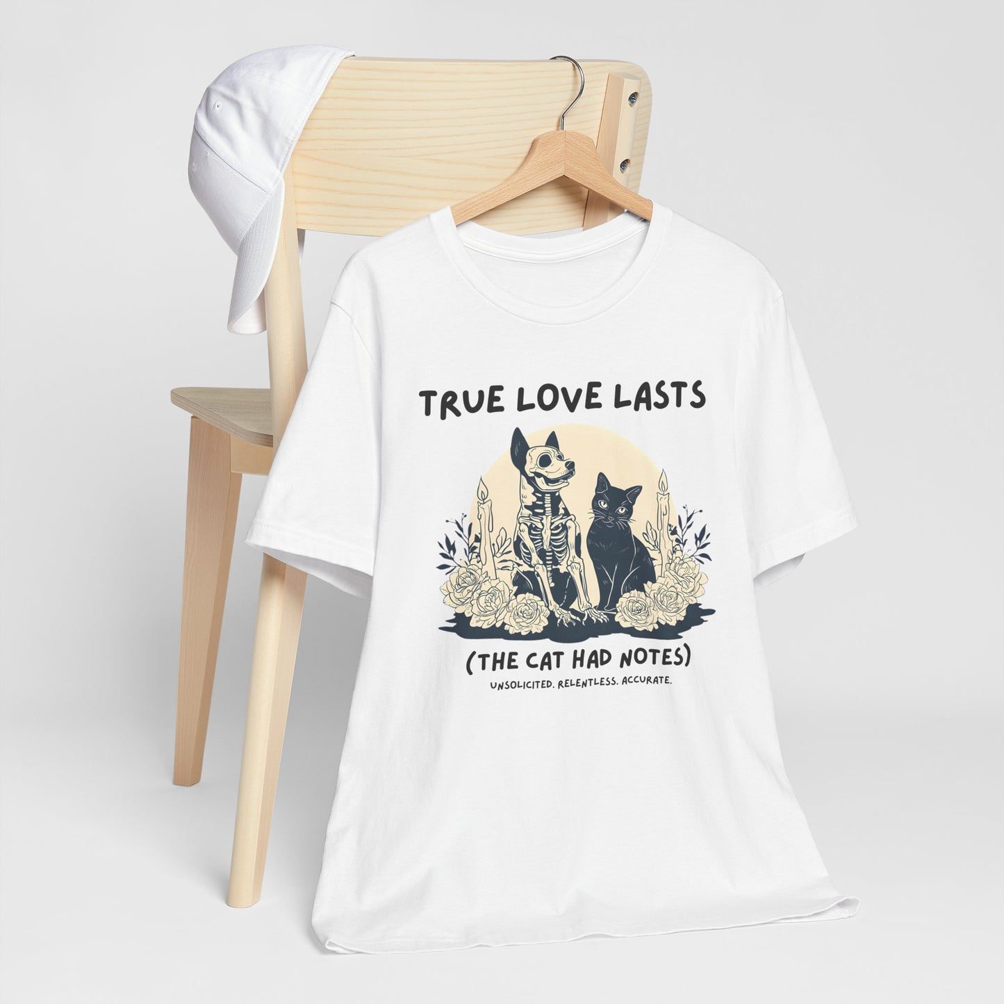 True Love Lasts T-Shirt — Dark Romance Skeleton & Cat Graphic Tee