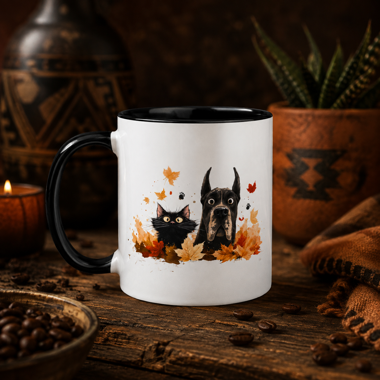 Big Dog Little Void Mug - Great Dane & Black Cat