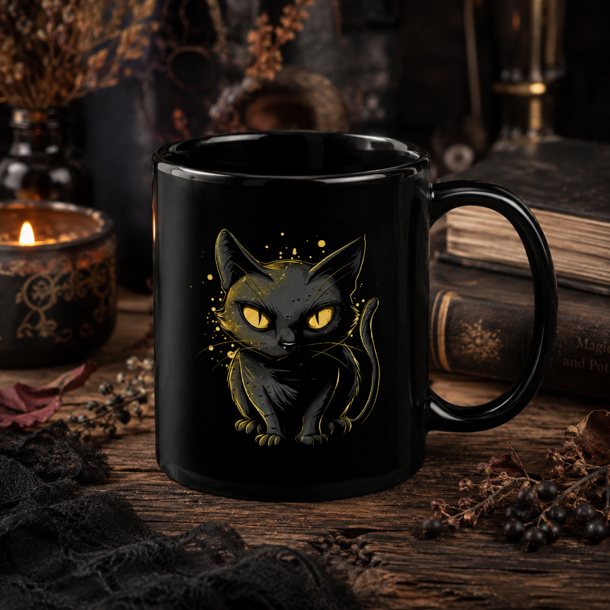 Black Cat Mug - Golden Eyes Mystery