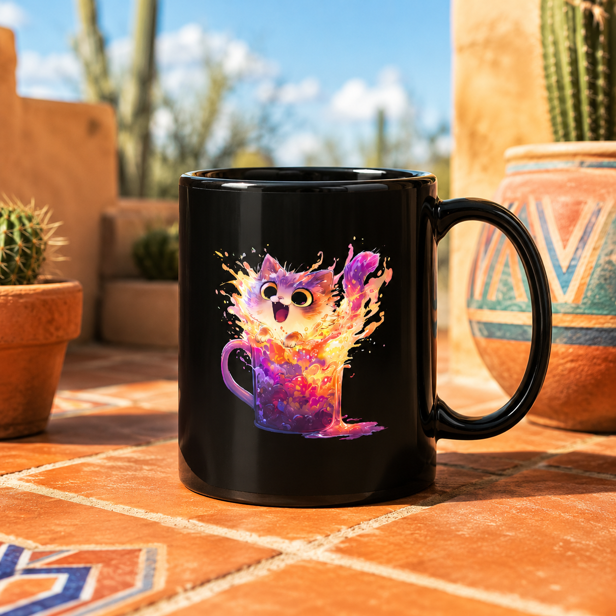 Caffeinated Cat Color Burst Mug - Whimsical and Vibrant!