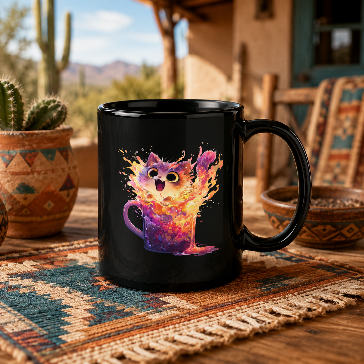 Caffeinated Cat Color Burst Mug - Whimsical and Vibrant!
