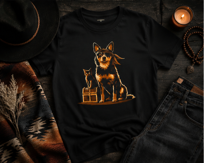 Captain & First Menace Tee laid out with a hat, candle, and decorative fabric.