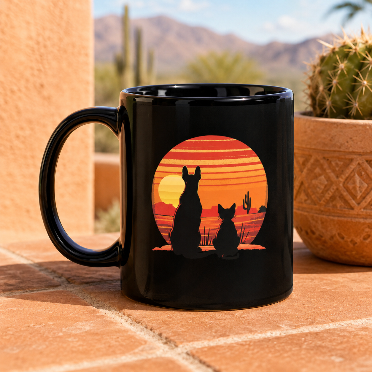 Sunset Dog and Cat Mug - Desert Companions Silhouette