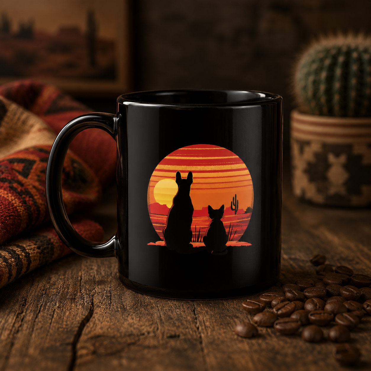 Sunset Dog and Cat Mug - Desert Companions Silhouette