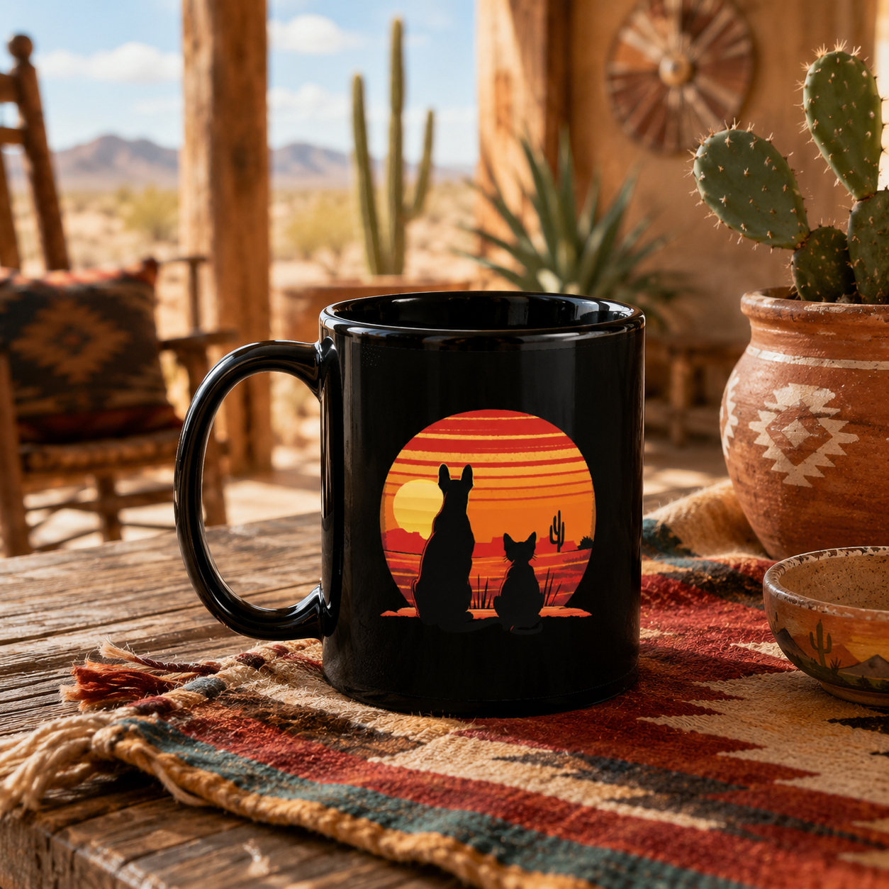 Sunset Dog and Cat Mug - Desert Companions Silhouette
