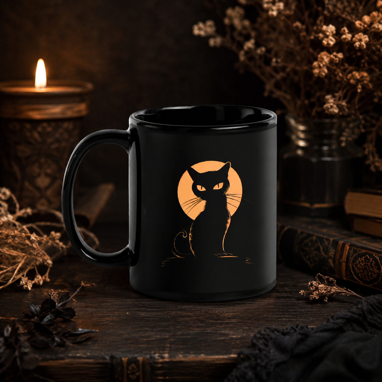 Black Cat Mug - Feral Full Moon