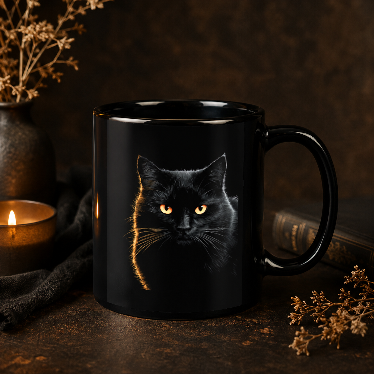 Black Cat Mug - Golden Eyes Mystery